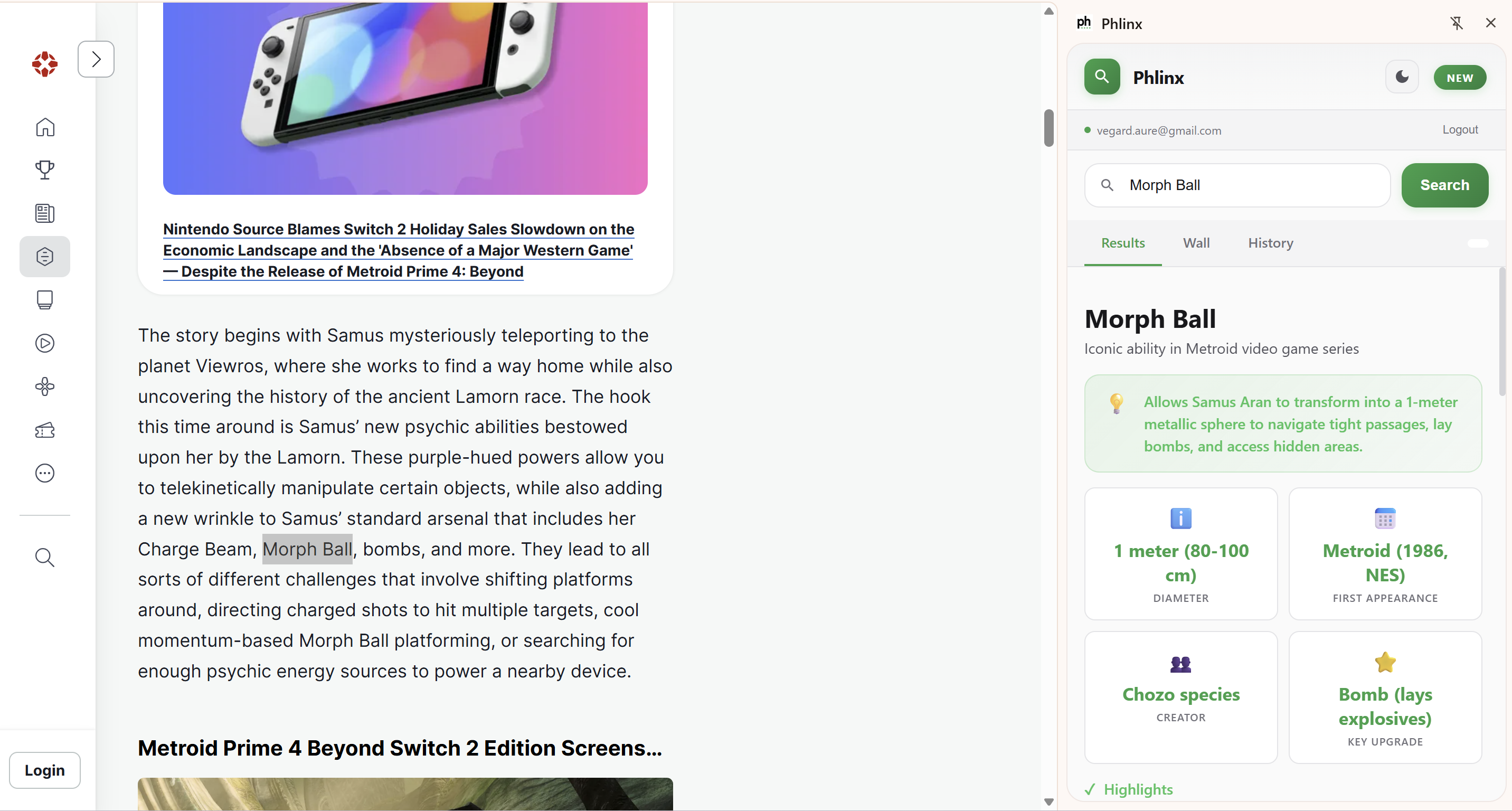 Chrome extension showing Morph Ball search